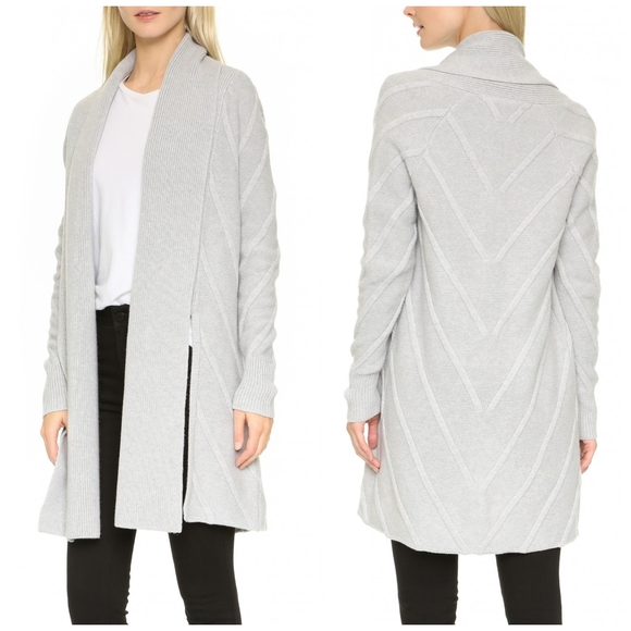 AYR Sweaters - AYR Gray Shawl Collar Longline Chevron Ribbed Wool Knit Slit Cardigan Sweater